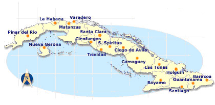 Kaart van Cuba - Landkaart Cuba - Huurauto, Huur een Auto, Auto Huren op Cuba